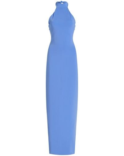 Maygel Coronel Exclusive Lapiere High Neck Jersey Maxi Dress - Blue
