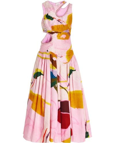 Aje. Jolie Cutout Linen-blend Midi Dress - Multicolor