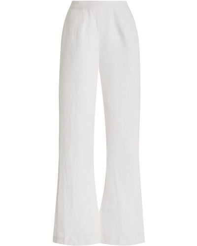 Posse Exclusive Tia High-waisted Linen Flared-leg Pants - White