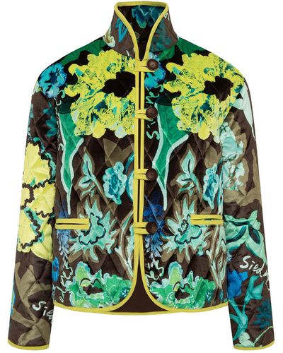Siedres Dion Floral Printed Quilted Jacket - Green