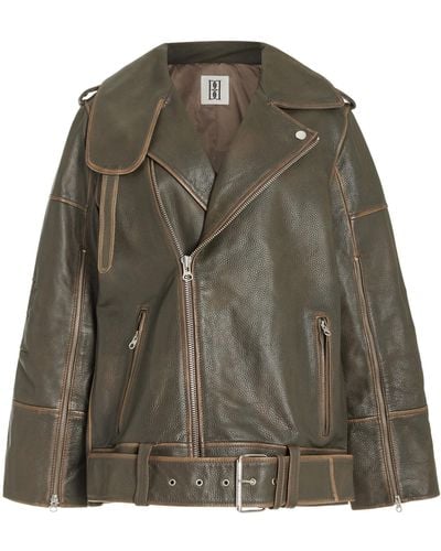 By Malene Birger Exclusive Beatrisse Oversized Leather Moto Jacket - Green