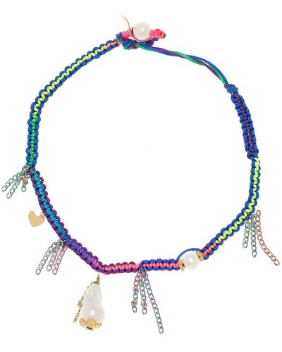 Joie DiGiovanni Tropical Rainbow Knotted Silk Pearl Necklace - Blue