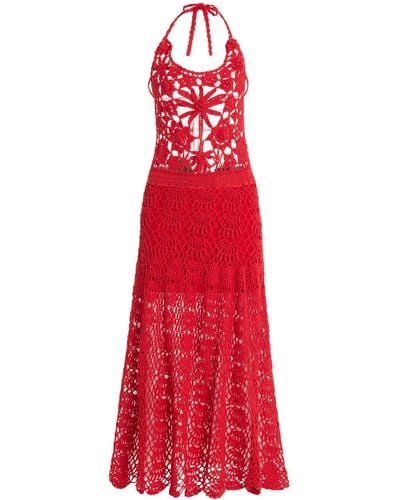 Akoia Swim Fernanda Crocheted Cotton Maxi Dress - Red