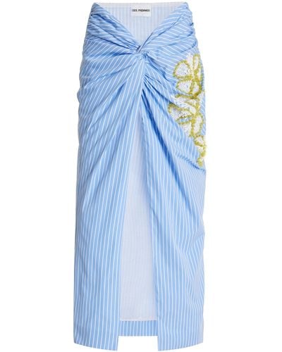 DES_PHEMMES Exclusive Twisted Embellished Cotton Midi Skirt - Blue