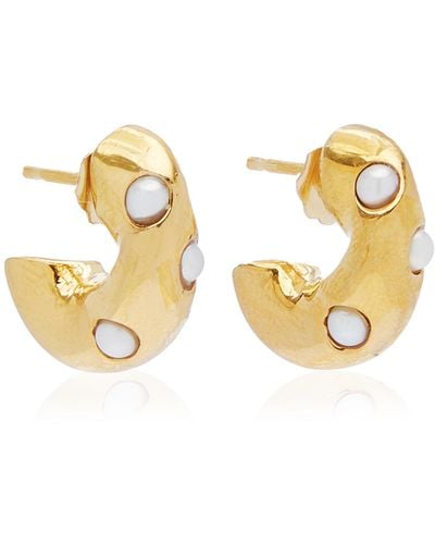 AGMES Logan Gold Vermeil Pearl Hoop Earrings - Metallic