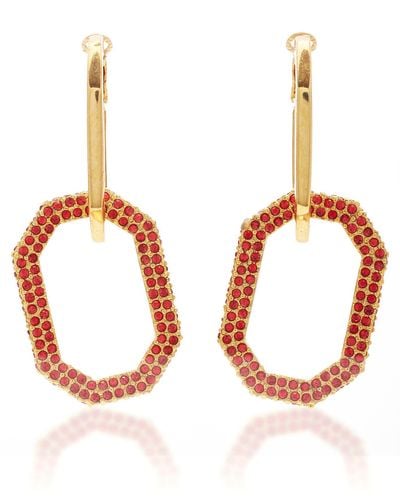 Oscar de la Renta Gold-tone And Pavé Crystal Earrings - Red