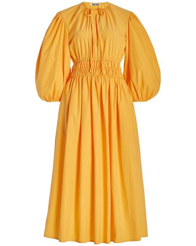 Ciao Lucia Georgina Balloon-sleeve Cotton Midi Dress - Orange