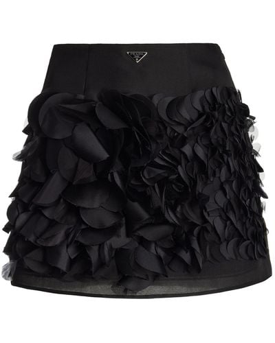 Prada Petal-embroidered Silk-gazar Mini Skirt - Black