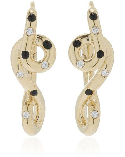 Bea Bongiasca Double Wave Enameled 9k Yellow Gold Diamond Hoop Earrings - Metallic