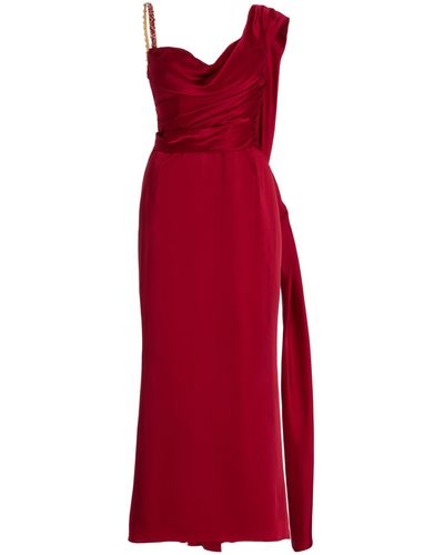Marchesa Crystal-embellished Double-faced Satin Midi Dress - Red