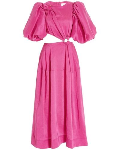 Aje. Vanades Cutout Linen-blend Midi Dress - Pink