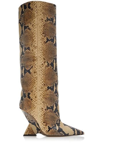 The Attico Cheope Python-effect Leather Knee Boots - Natural
