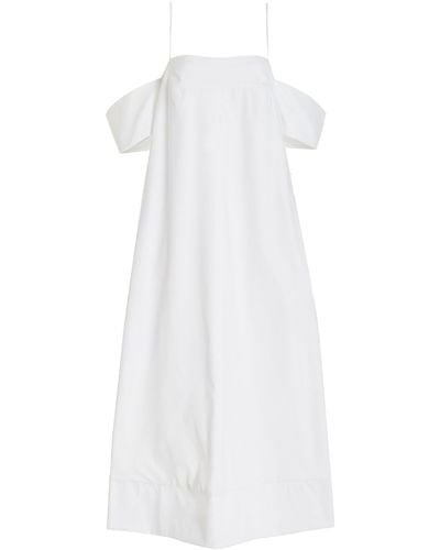 Moré Noir Sierra Off-the-shoulder Trapeze Cotton Midi Dress - White