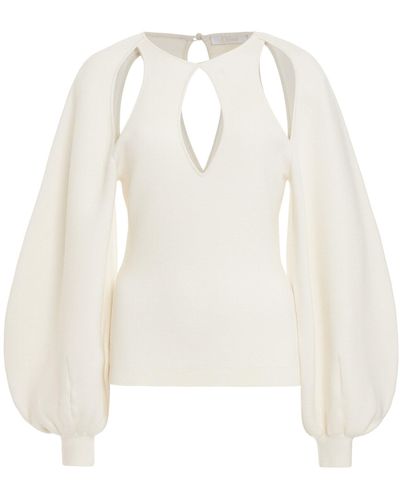 Chloé Balloon-sleeve Cutout Wool-silk Top - White