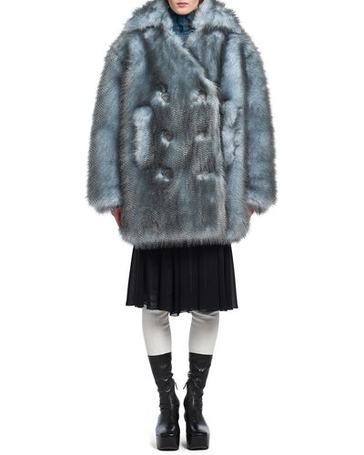 Prada Double-breasted Faux Fur Coat - Blue