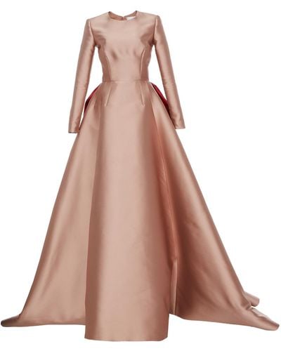 Reem Acra Mikado Scuba Long Sleeve Ball Gown - Pink