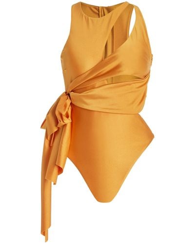 Andrea Iyamah Lada Tie-detailed Cutout One-piece Swimsuit - Orange