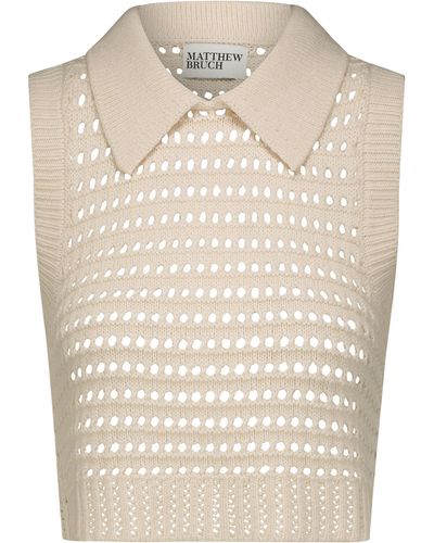 Matthew Bruch Sleeveless Knit Polo Top - White