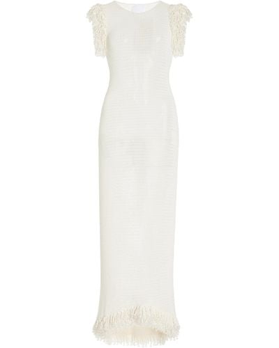 Paris Georgia Basics Fringed Knit Cotton Maxi Dress - White