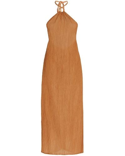 Savannah Morrow Lana Silk-bamboo Midi Halter Dress - Orange