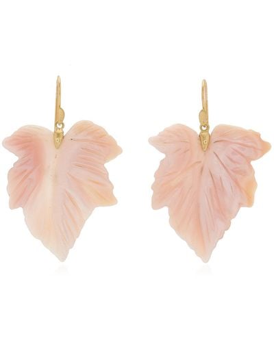 Annette Ferdinandsen Fancy Leaf 18k Yellow Gold Mother-of-pearl Earrings - Pink