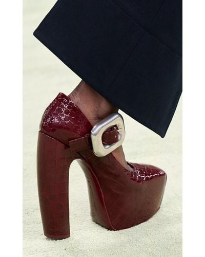 Bottega Veneta Mostra 170 Leather Platform Mary Jane Court Shoes - Red