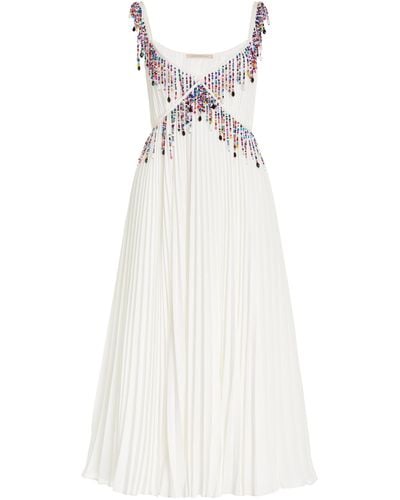 Christopher Kane Bead-trimmed Pleated Georgette Midi Dress - White