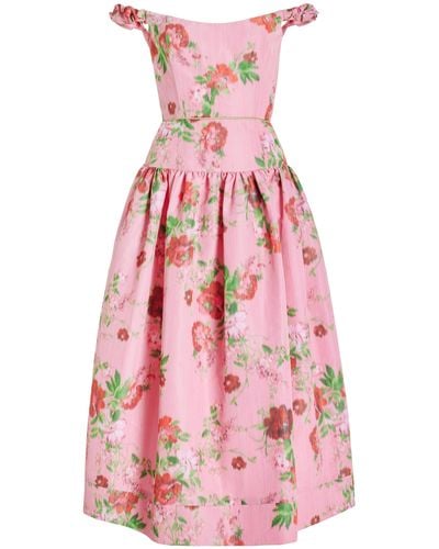 Markarian Giorgia Off-the-shoulder Floral Ikat Midi Dress - Pink