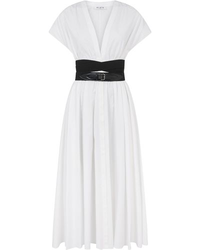 Alaïa Belted Cotton Poplin Midi Dress - White