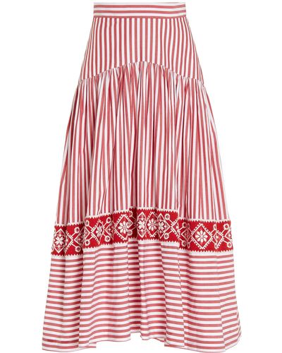 Silvia Tcherassi Freya Embroidered Striped Cotton Midi Skirt - Pink