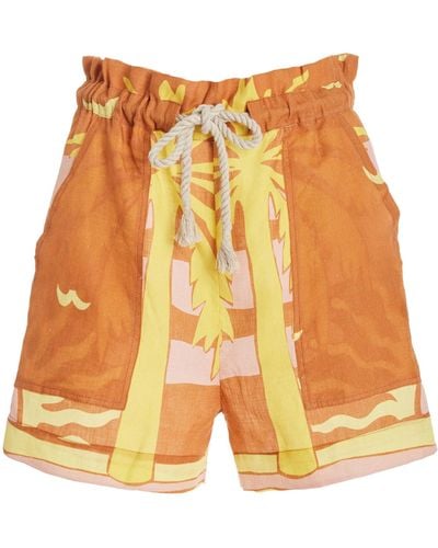 Cala De La Cruz Pia Printed Linen Drawstring Shorts - Orange