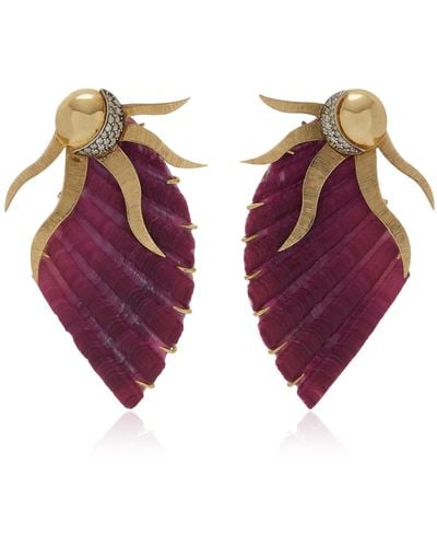 Silvia Furmanovich 18k Yellow Gold Diamond Shell Earrings - Purple