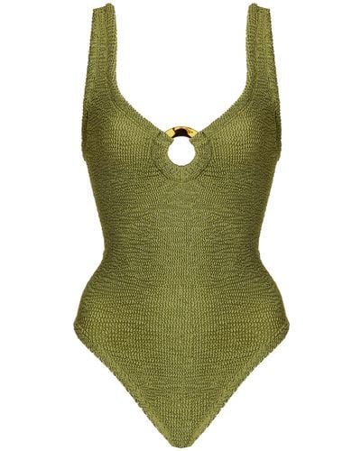 Hunza G Celine Ring-detailed Seersucker One-piece Swimsuit - Green