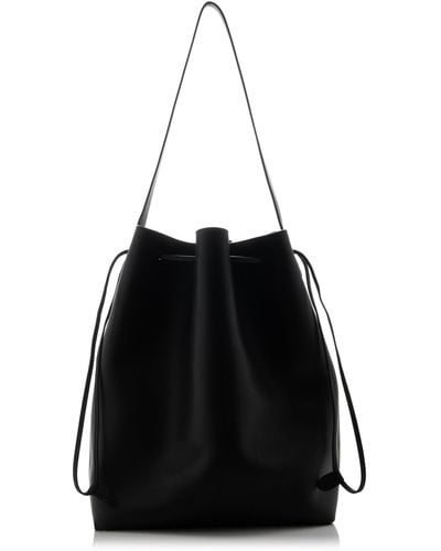 The Row Belvedere Drawstring Leather Tote Bag - Black