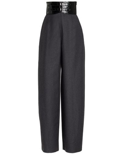 Alaïa Belted High-waisted Wool Trousers - Blue
