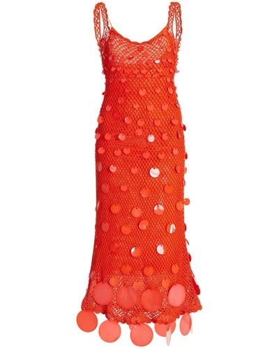 Oscar de la Renta Exclusive Paillette-sequined Crocheted Cotton Midi Dress - Red