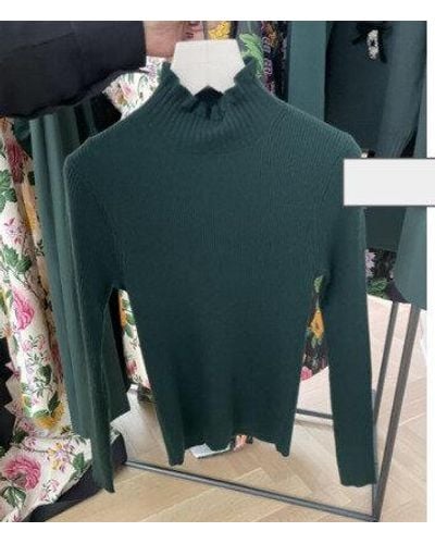 Carolina Herrera Ruffled Neck Wool Knit Top - Green
