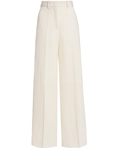 Jil Sander Pleated Silk-blend Wide-leg Trousers - White