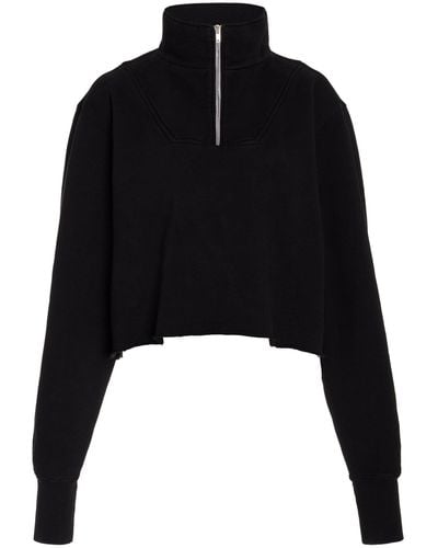 Les Tien Hayley Cropped Half Zip Cotton Sweatshirt - Black