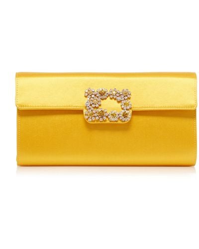 Roger Vivier Crystal-floral Satin Clutch - Yellow