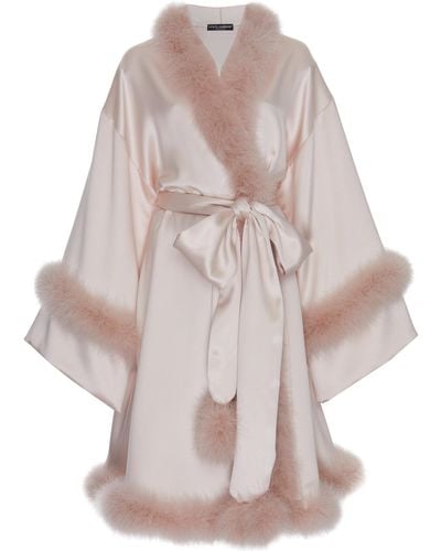 Dolce & Gabbana Fur-trimmed Satin Robe - Pink