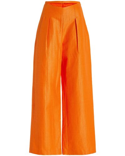 Cult Gaia Tasha Cutout Cotton-blend Raffia Wide-leg Pants - Orange