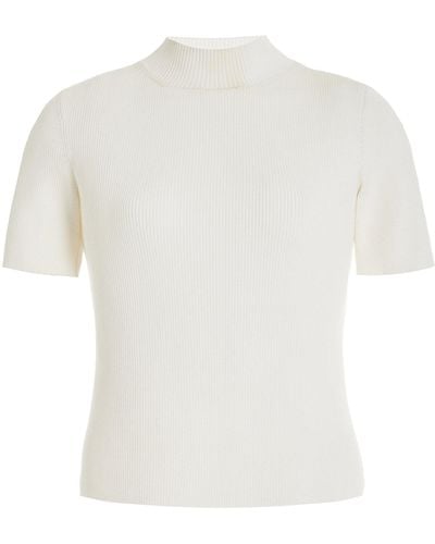 Oscar de la Renta Ribbed-knit Silk-blend Mockneck Top - White