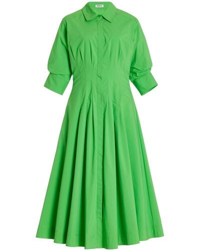 Jonathan Simkhai Jazz Pintucked Cotton-blend Midi Shirt Dress - Green