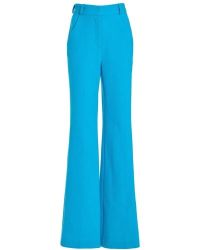 Sergio Hudson High-waisted Flared Wool Crepe Trousers - Blue