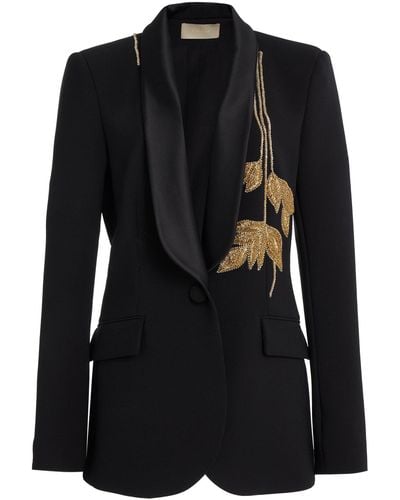 Elie Saab Embroidered Cady And Satin Single-breasted Blazer - Black