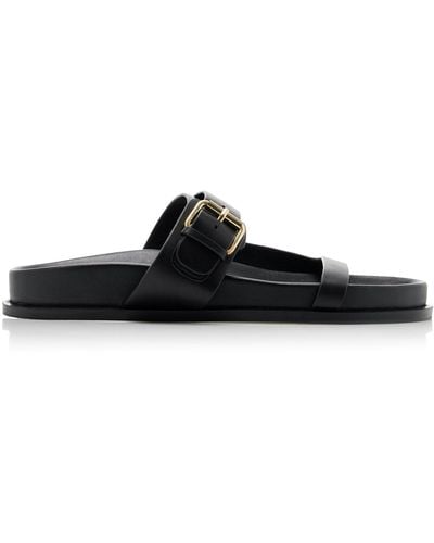 A.Emery Prince Leather Slide Sandals - Black
