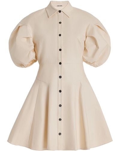 Alexis Joan Puff Sleeve Stretch Cotton Mini Shirt Dress - Natural