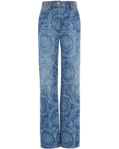 Versace Printed Straight-leg Jeans - Blue