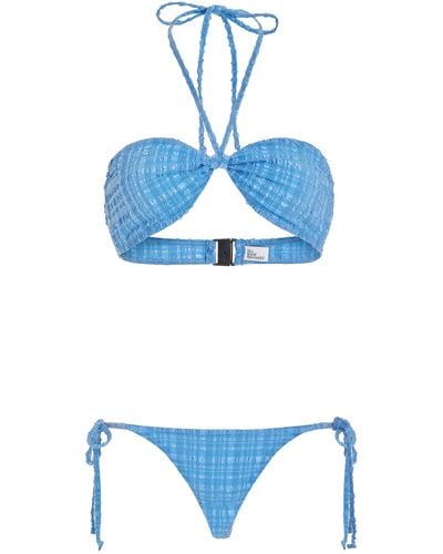 Lisa Marie Fernandez Seersucker Halter Bandeau Bikini Top - Blue